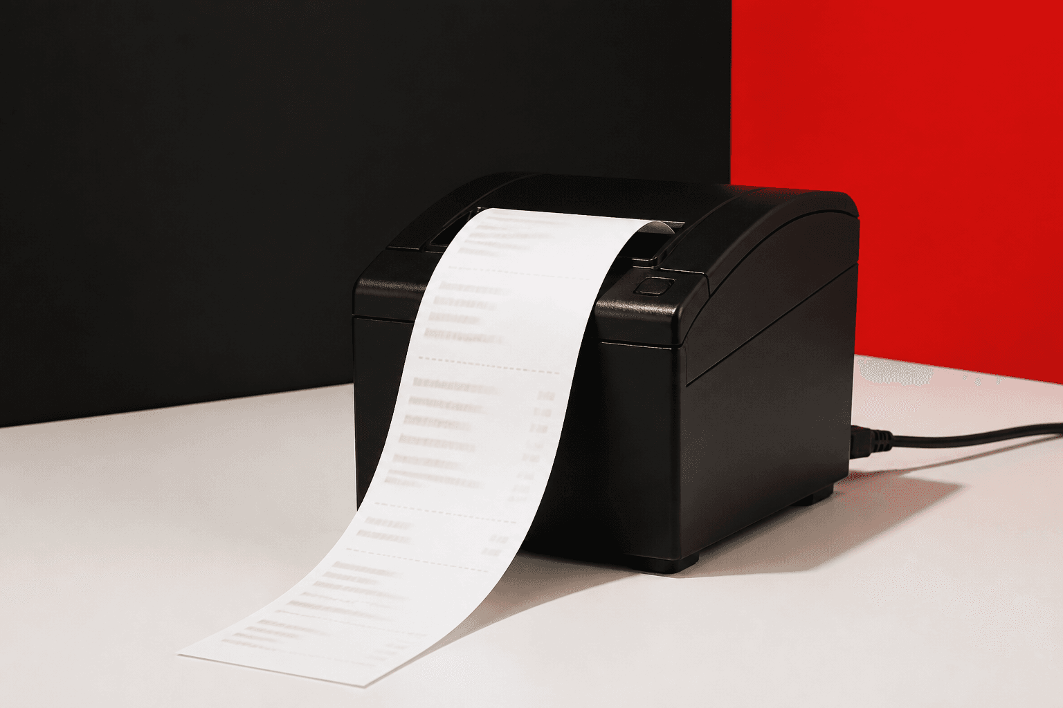 Representative compact thermal kitchen-order printer producing a paper order ticket